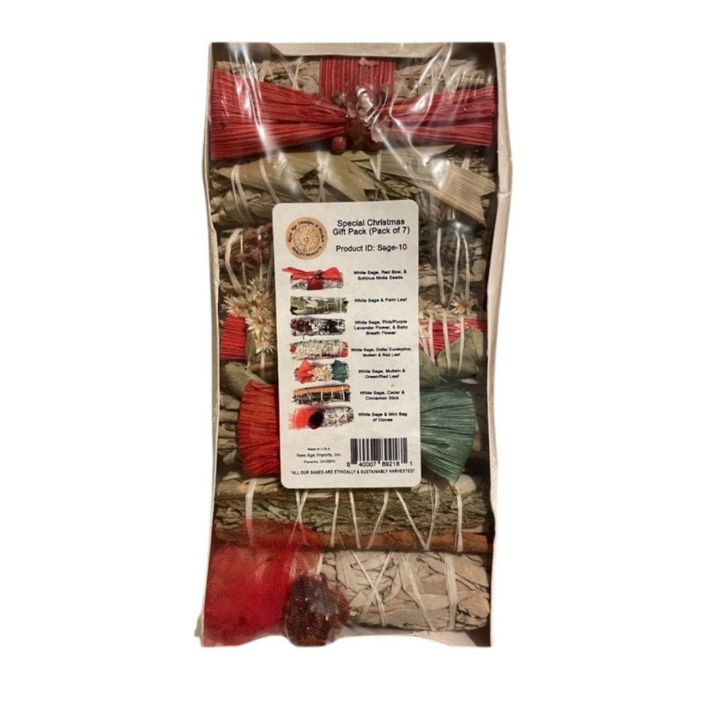 7pc White Sage Christmas Gift Pack with Smudge Incense Herbs